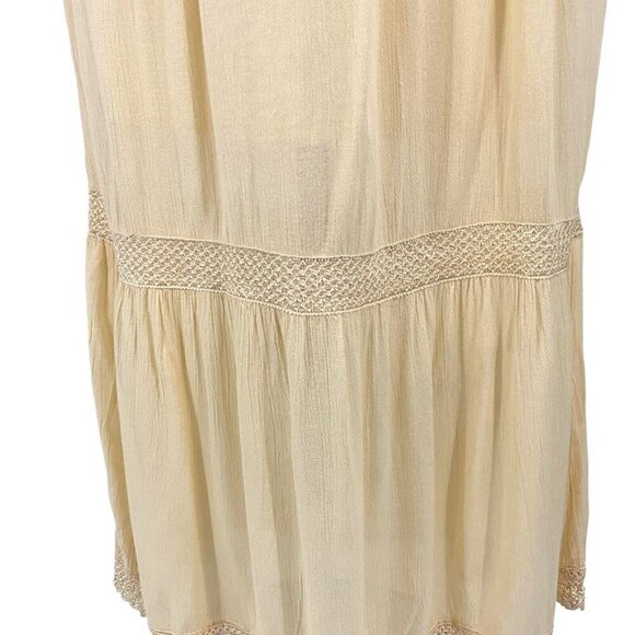 RAGA Size M Maxi Skirt Cream Gauze Flowy Beach Drawstring Tiered Lined Cotton - Picture 7 of 11